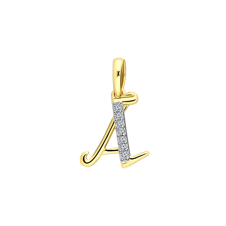 14 karaat geelgouden alfabet hanger met diamant 0,03ct