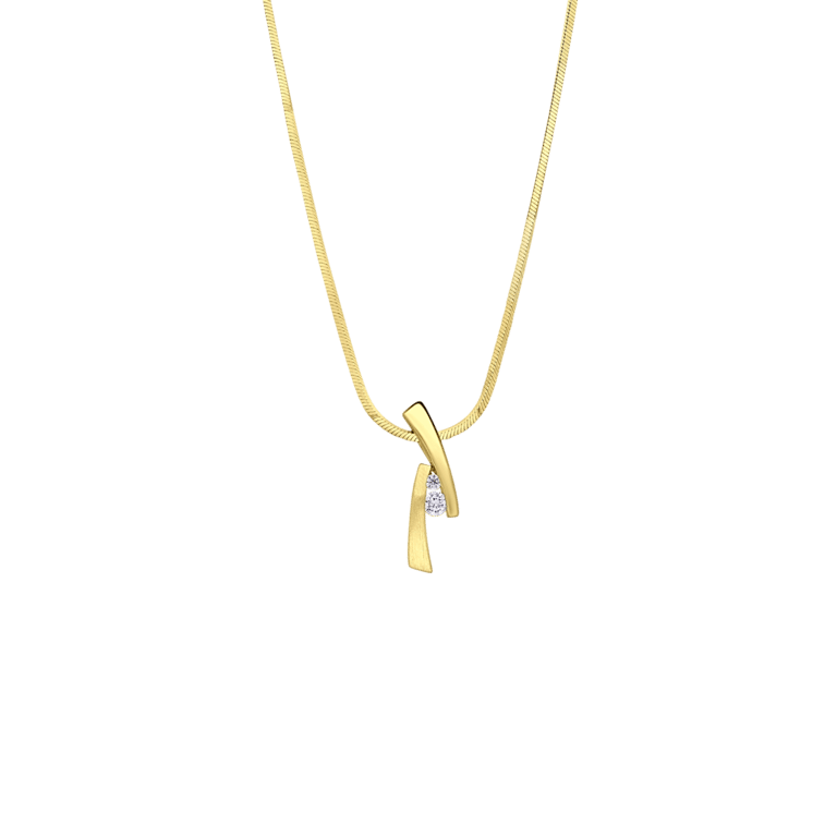 Zilveren goldplated ketting mat/glans met zirkonia