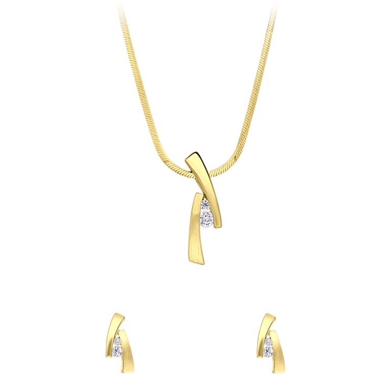 Schmuckset, 925 Silber, vergoldet, matt/glänzend, mit Zirkonia