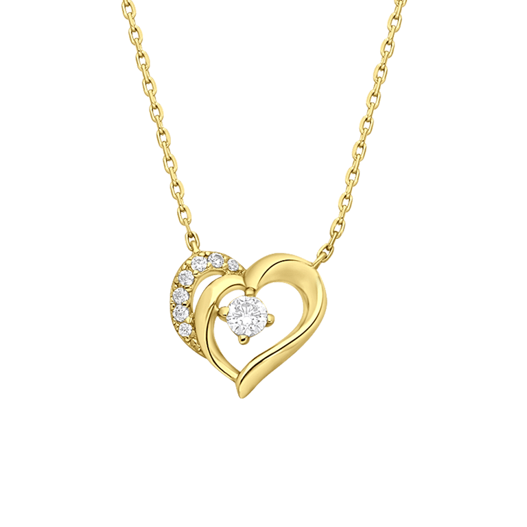 Zilveren goldplated ketting & hanger hart zirkonia