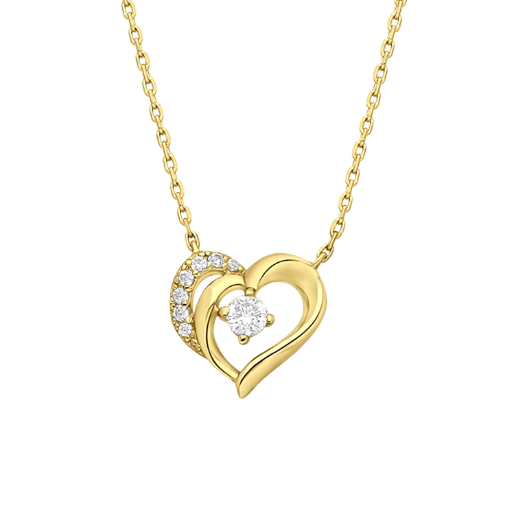 Zilveren goldplated ketting met hanger hart met zirkonia voor dames