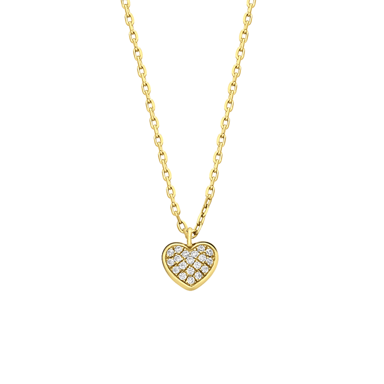 Zilveren goldplated ketting met hanger hart met zirkonia voor dames