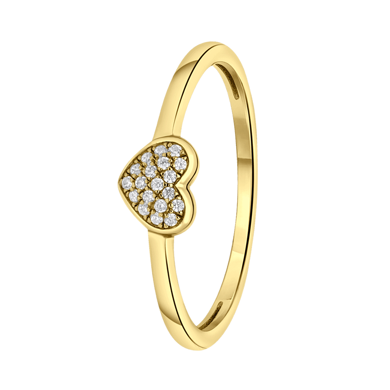 Zilveren goldplated ring hart met zirkonia voor dames