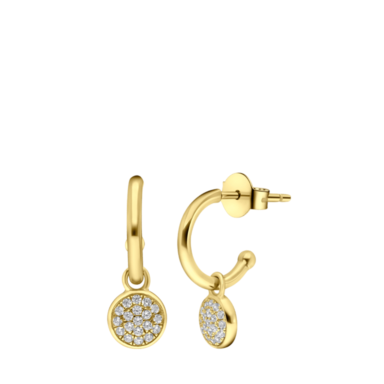Zilveren goldplated oorbellen rond met zirkonia