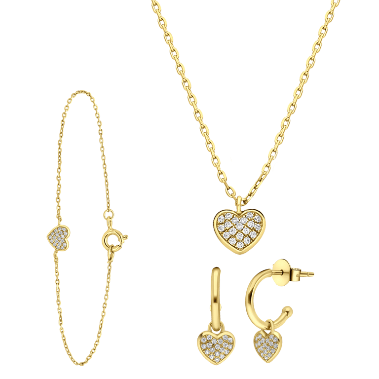 Zilveren goldplated cadeauset hart met zirkonia voor dames