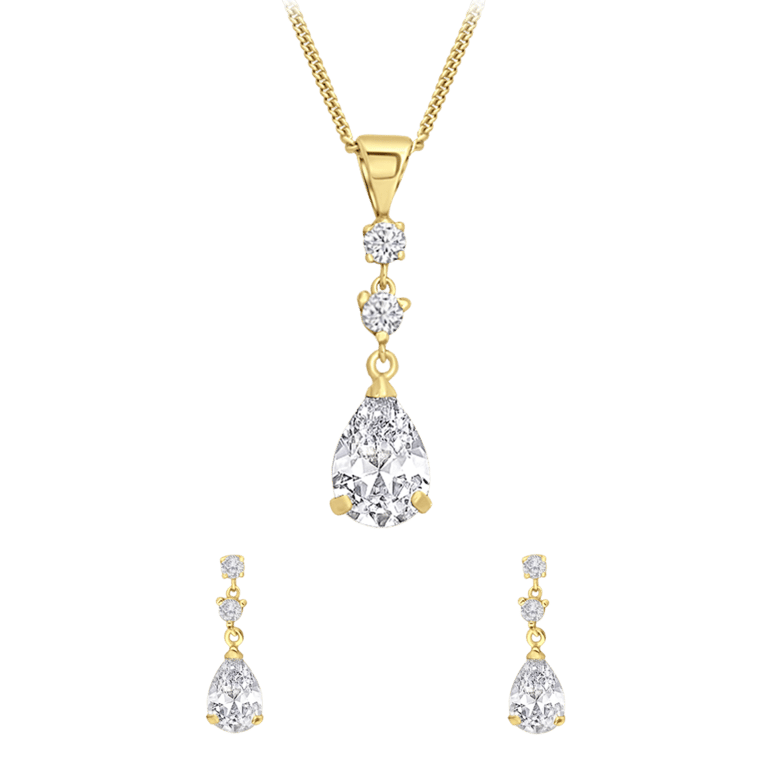 Zilveren goldplated sieradenset druppel met zirkonia voor dames