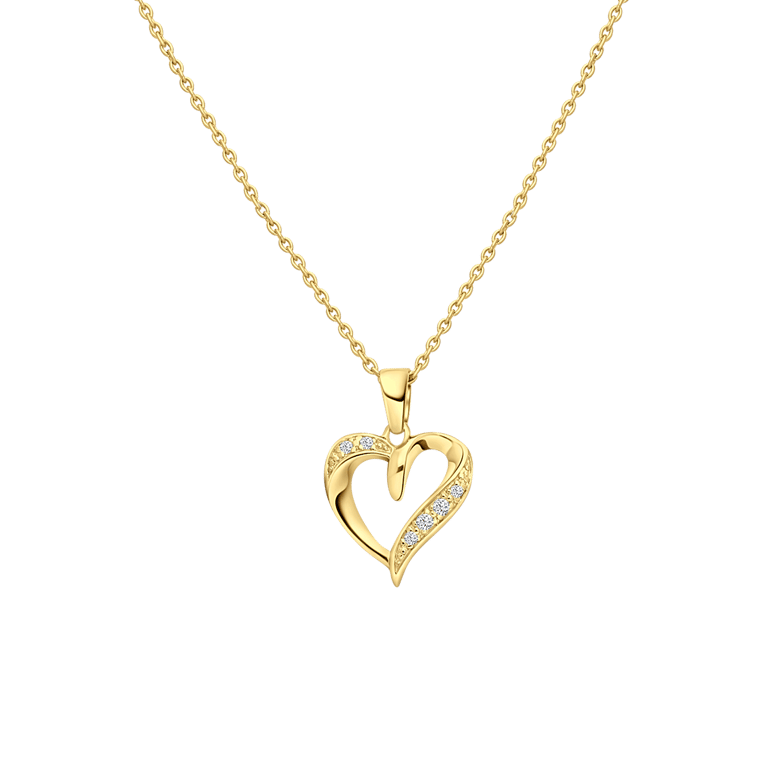 Zilveren goldplated ketting met hart zirkonia