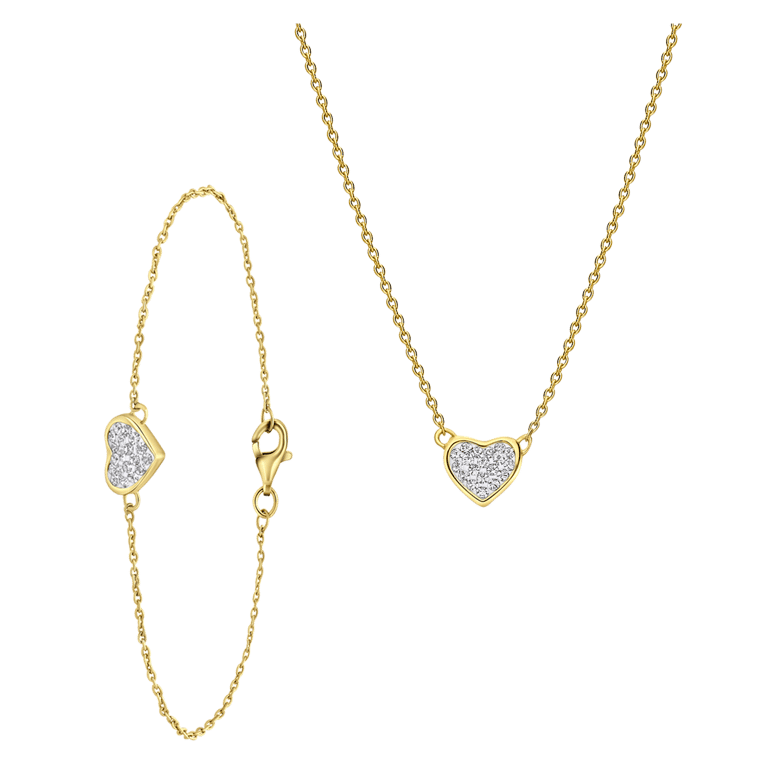 Zilveren goldplated sieradenset hart met kristal voor dames