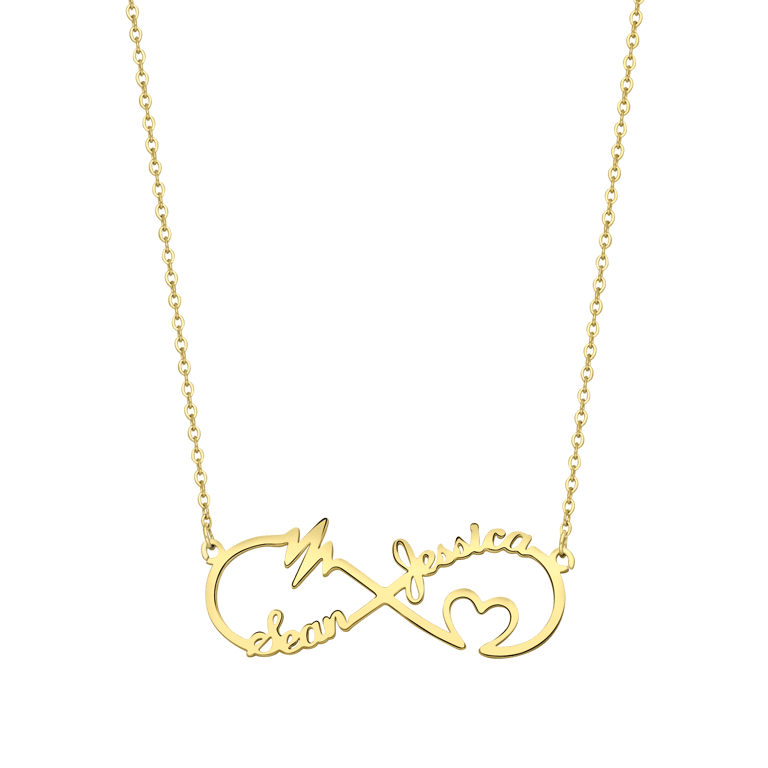 Stalen naamketting gold infinity/heart/heartbeat