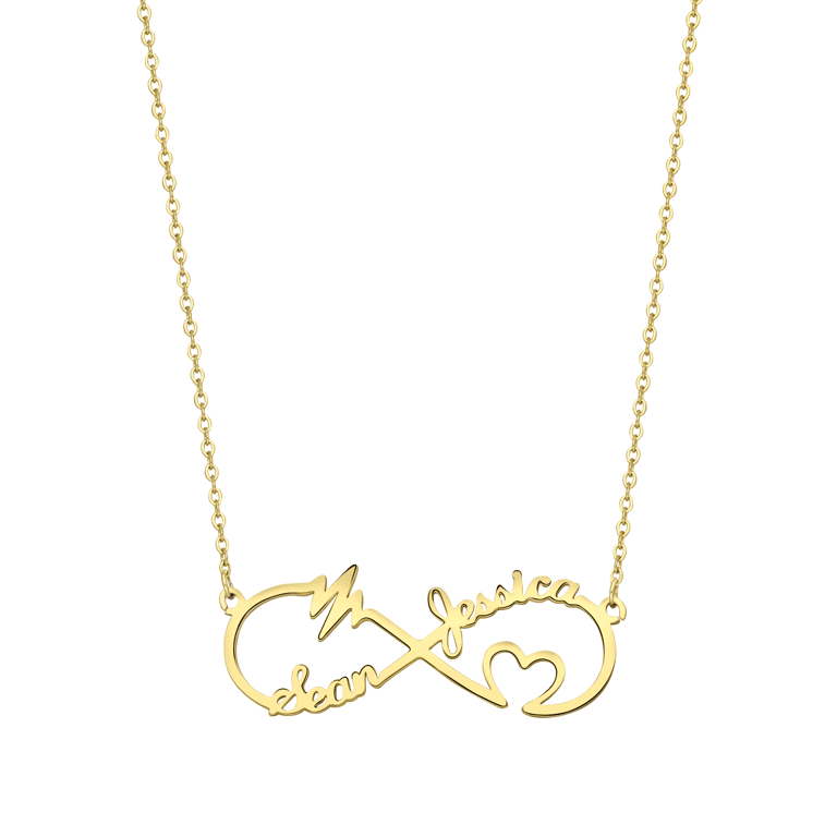 Stalen naamketting goldplated infinity/heart/heartbeat