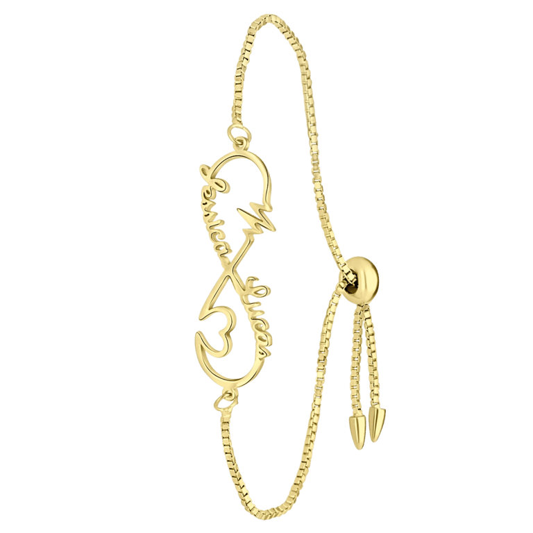 Stalen naamarmband goldplated infinity/heart/heartbeat