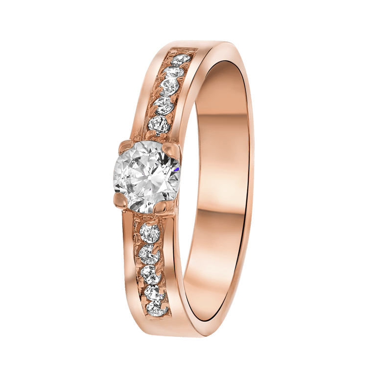Stainless steel roséplated dames ring met zirkonia