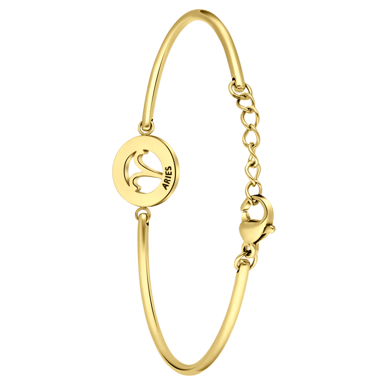 Stalen goldplated fantasiearmband met sterrenbeeld Ram voor dames