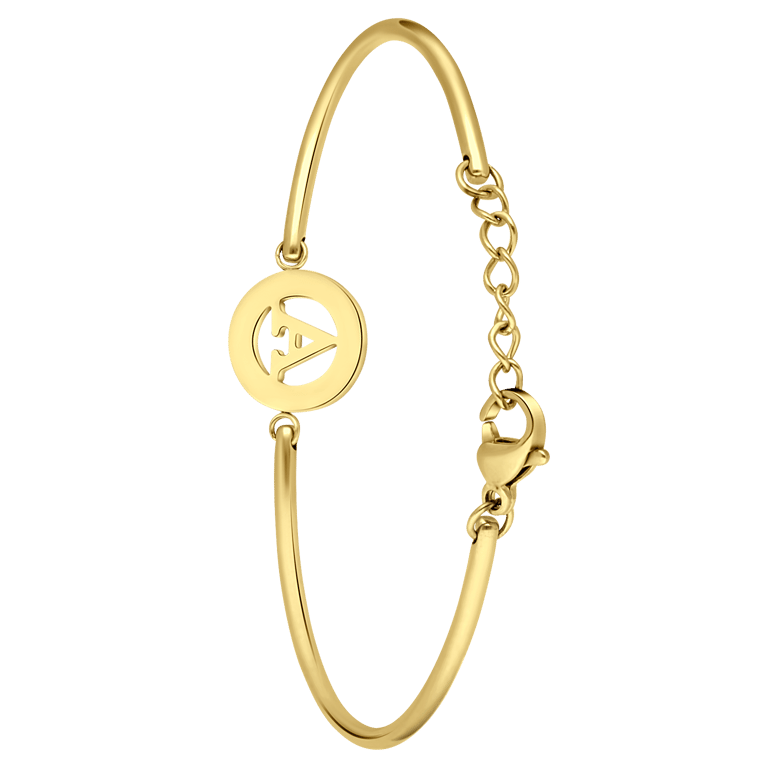 Stalen goldplated fantasiearmband met letterhanger A voor dames