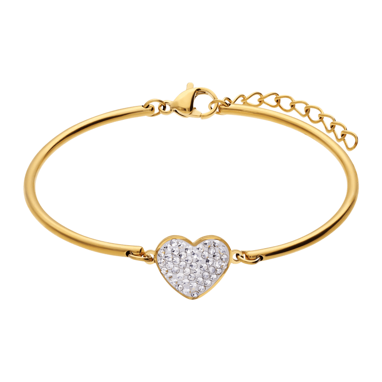 Stalen goldplated armband hart met kristal