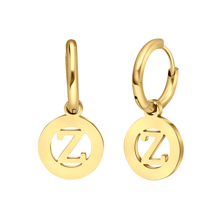Stalen goldplated oorringen met letterhanger Z voor dames