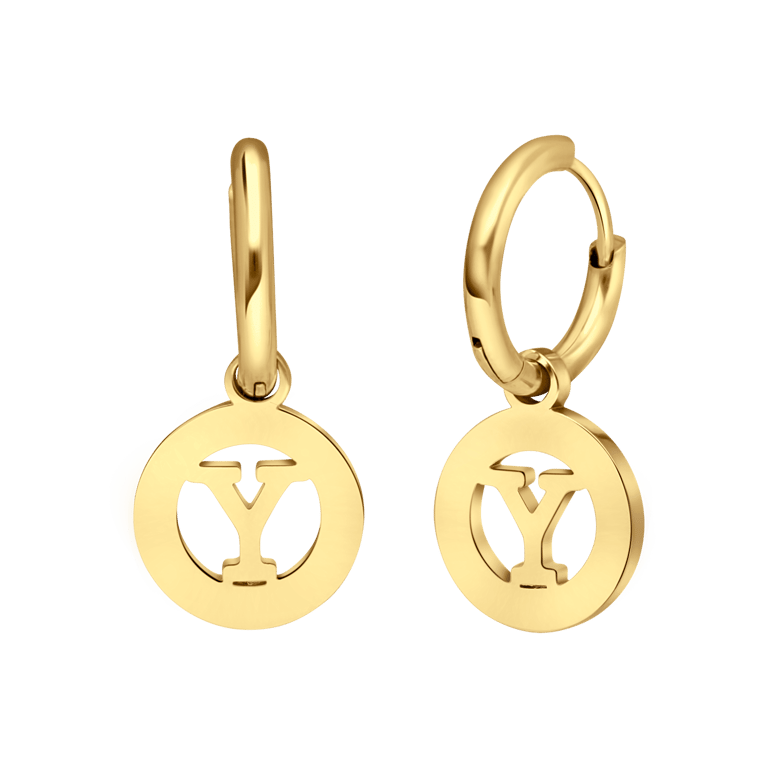 Stalen goldplated oorringen met letterhanger Y voor dames