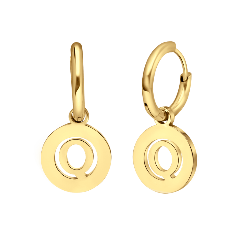 Stainless steel goldplated oorbellen met letter - Q