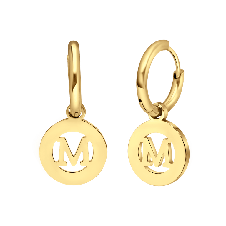 Stalen goldplated oorbellen met letter - M