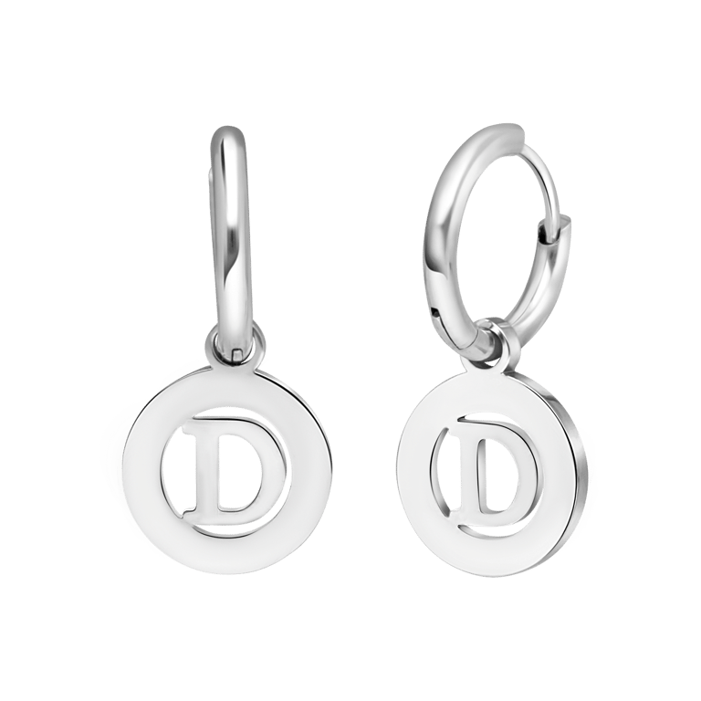 Stainless steel oorbellen met letter - D