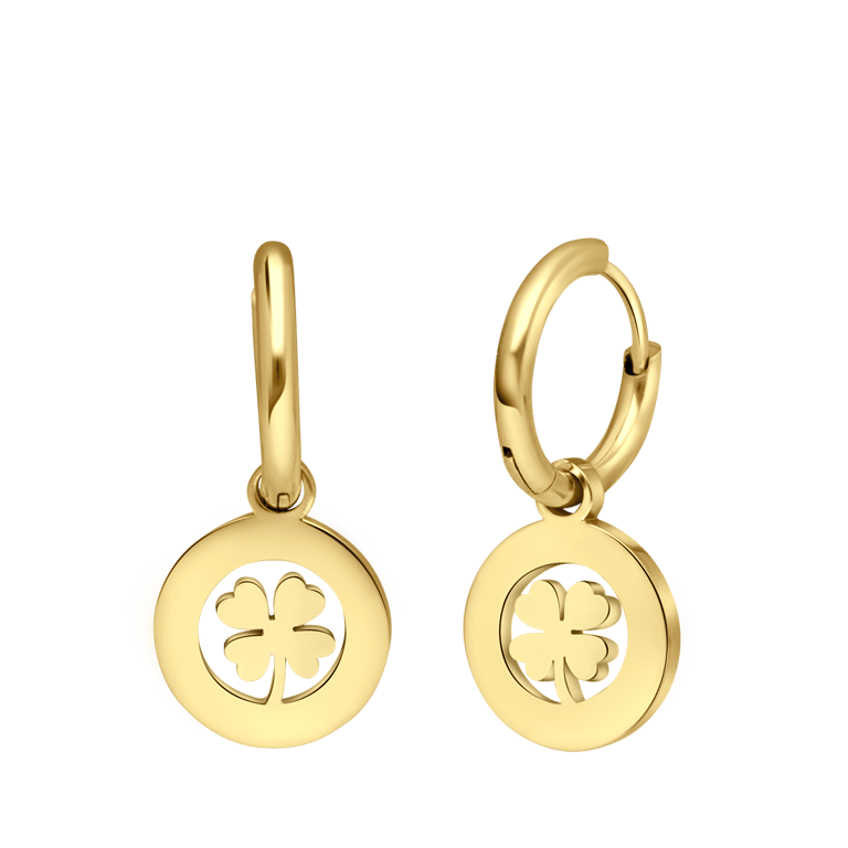 Stalen goldplated oorringen met hanger met open klaver voor dames