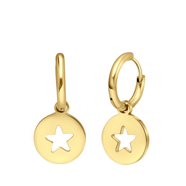 Stalen goldplated oorringen met hanger open ster voor dames