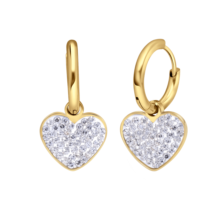 Stalen goldplated oorringen met hanger hart met kristal voor dames