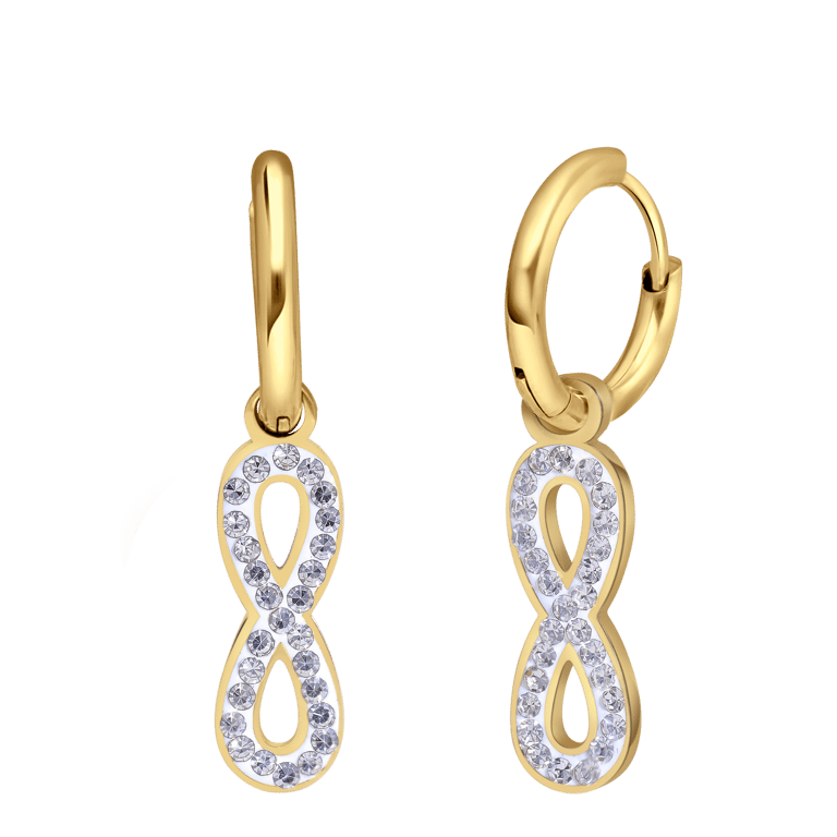 Stalen goldplated oorringen met hanger met infinity met kristal voor dames