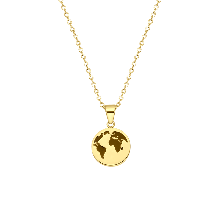 Stalen goldplated ketting met hanger wereldbol