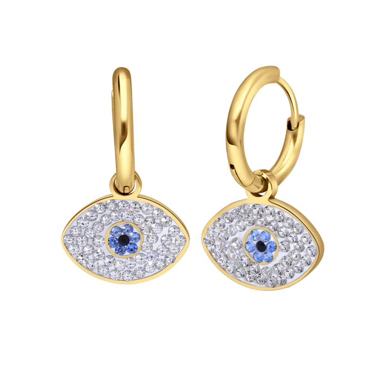 LivLiv stainless steel goldplated oorringen met kristallen oog voor dames