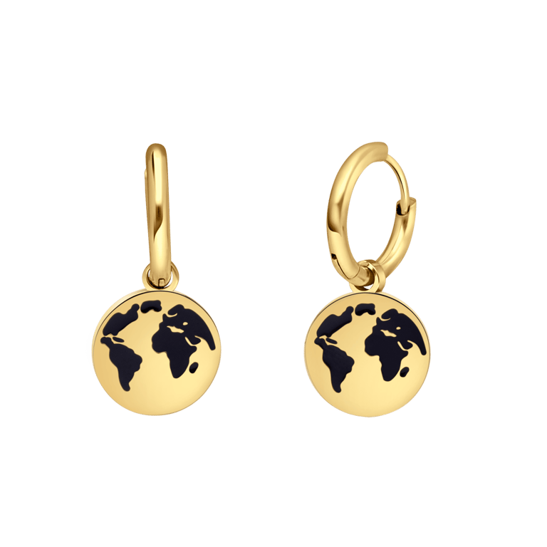 Stainless steel goldplated oorringen met hanger met wereldbol voor dames