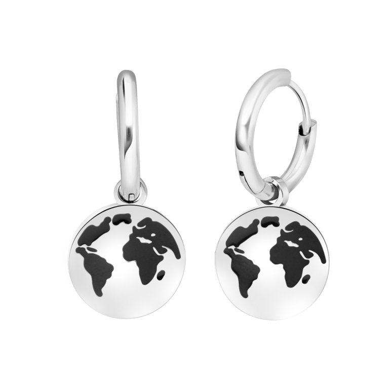 LivLiv stainless steel oorring met wereldbol voor dames