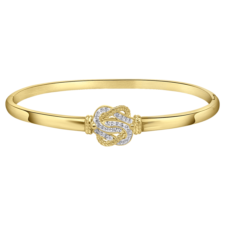 Goldplattierter Bangle-Armreif aus recyceltem Edelstahl mit surinamischem Teppichklopfer-Design