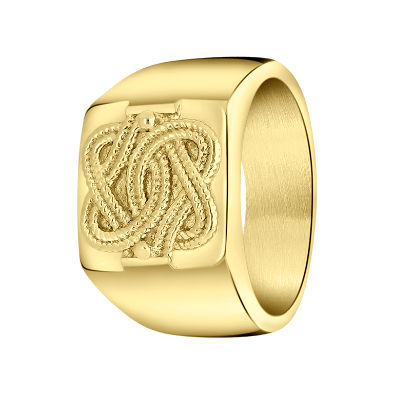Gerecycleerd stainless steel goldplated ring surinaamse mattenklopper