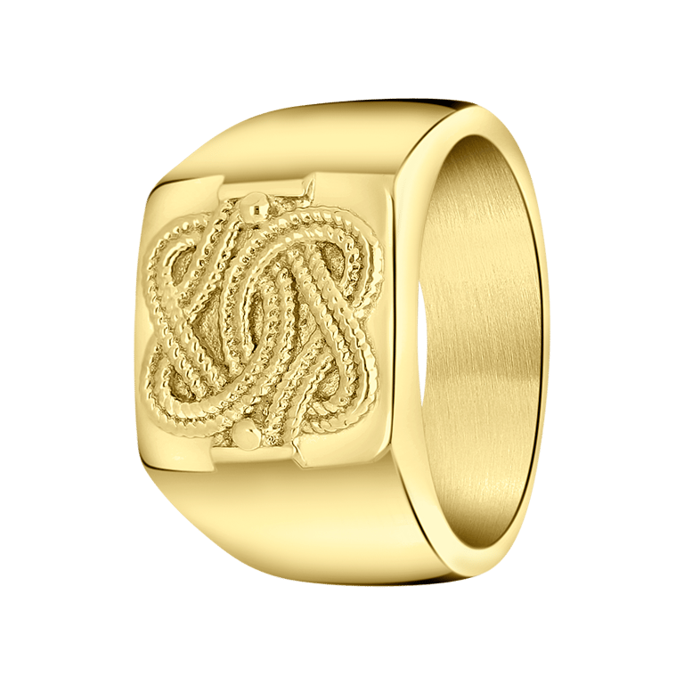 Stalen goldplated herenring surinaamse mattenklopper