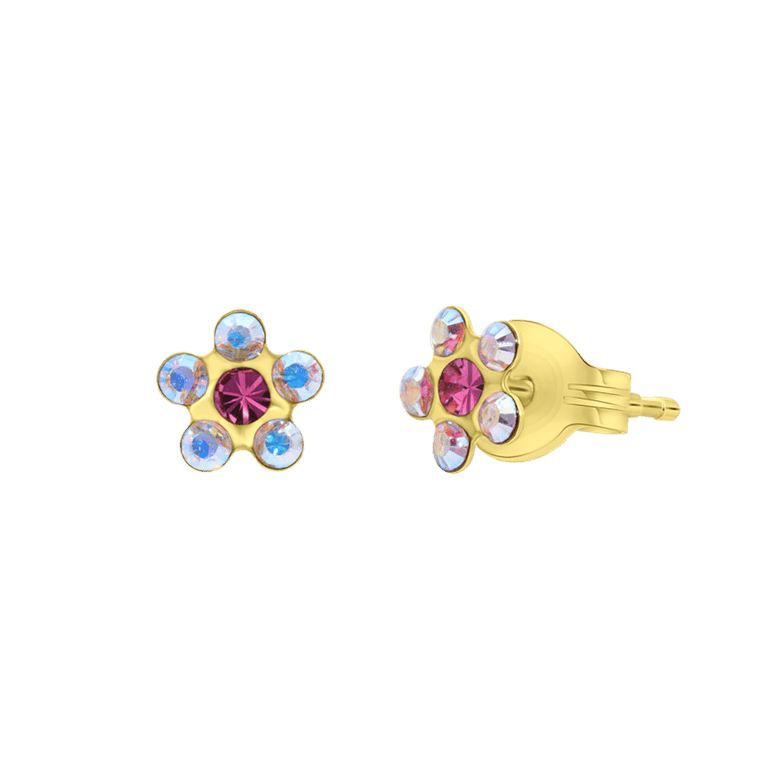 Tiny tips stainless steel goldplated bloem roze kristal