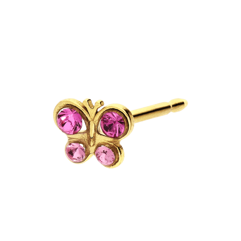Studex medizinische Ohrringe aus 375er Gelbgold, Schmetterling, Rosa, 4 mm
