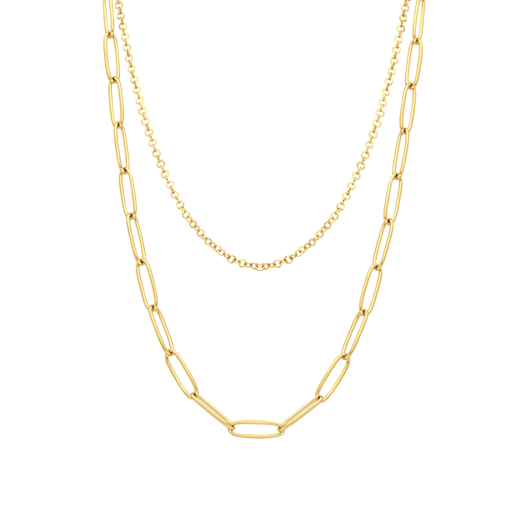 Gerecycled stalen goldplated dubbele ketting