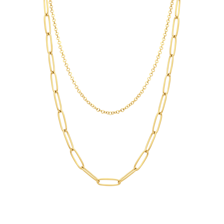 Myla gerecycled stainless steel goldplated dubbele ketting voor dames