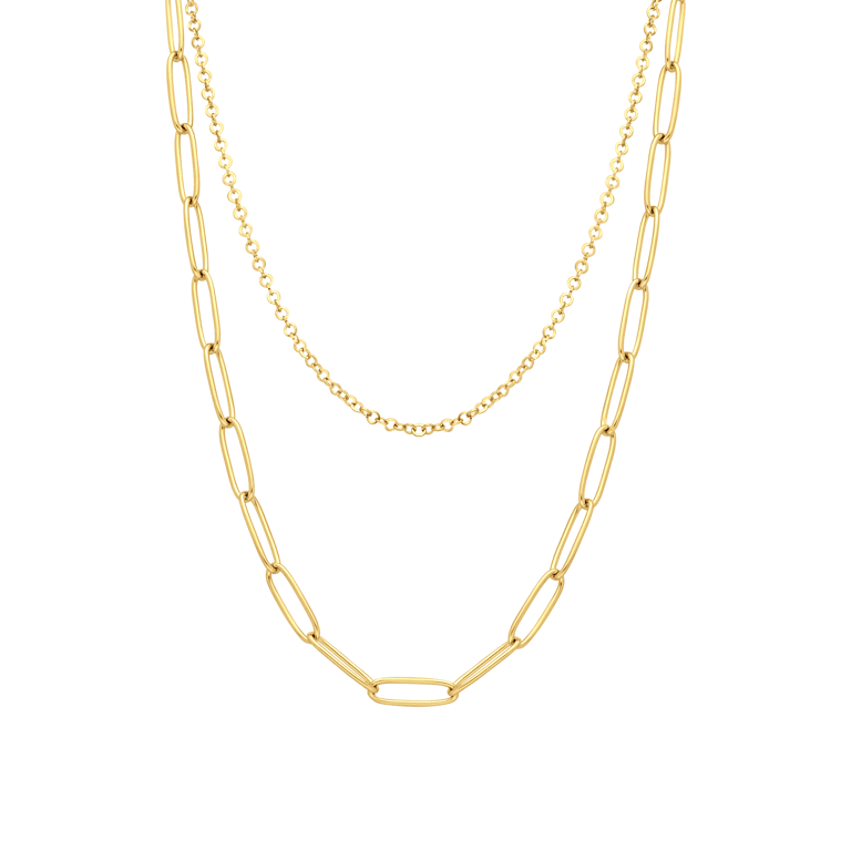 Stalen goldplated dubbele ketting voor dames