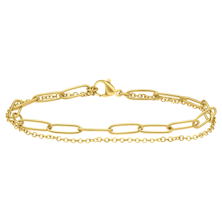 Stainless steel goldplated schakelarmband voor dames