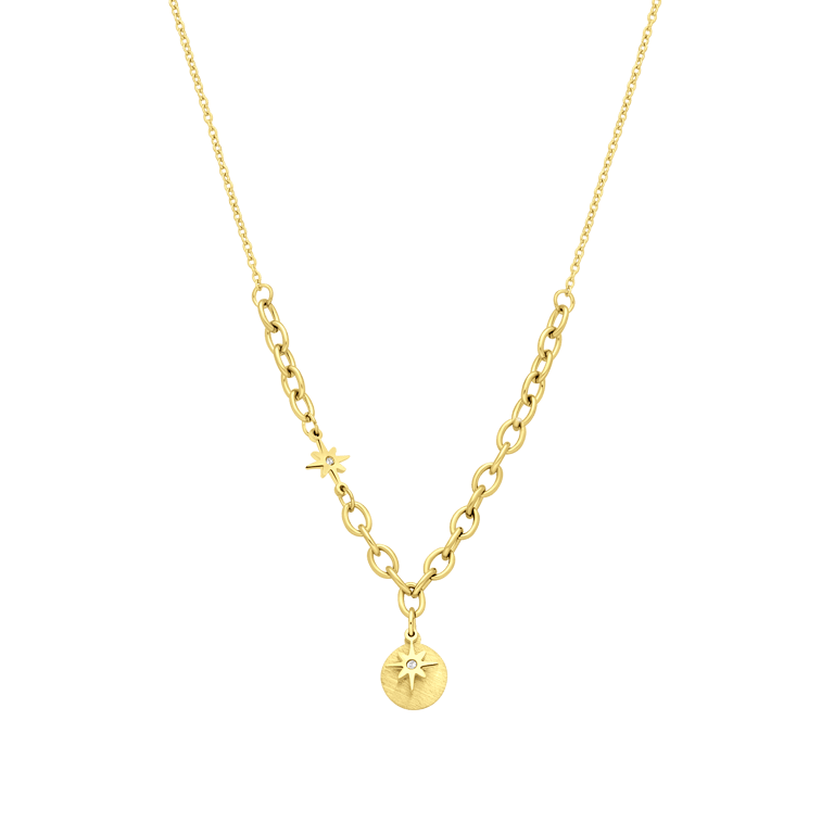 Gerecycled stalen goldplated ketting met munt en ster