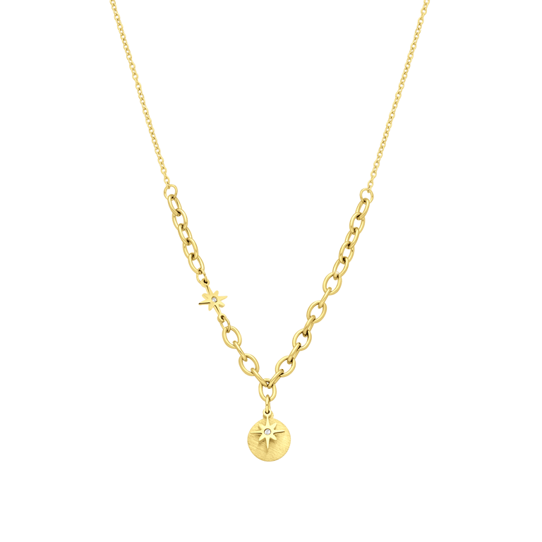 Myla gerecycled stainless steel goldplated ketting met munt en ster voor dames