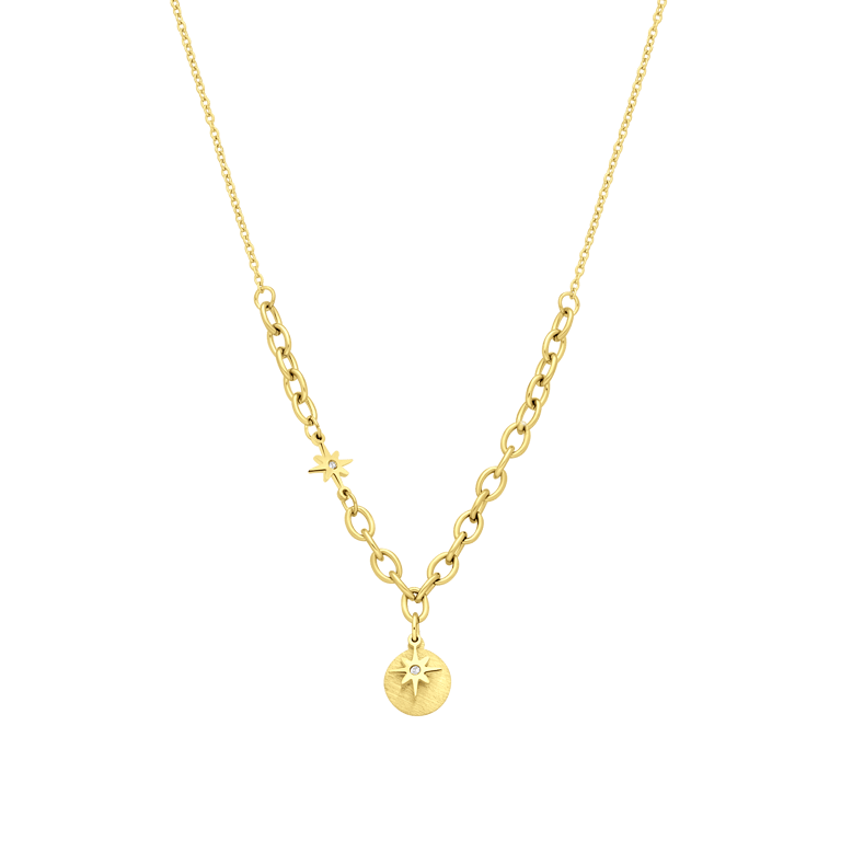 Stalen goldplated ketting met hanger ster met zirkonia voor dames