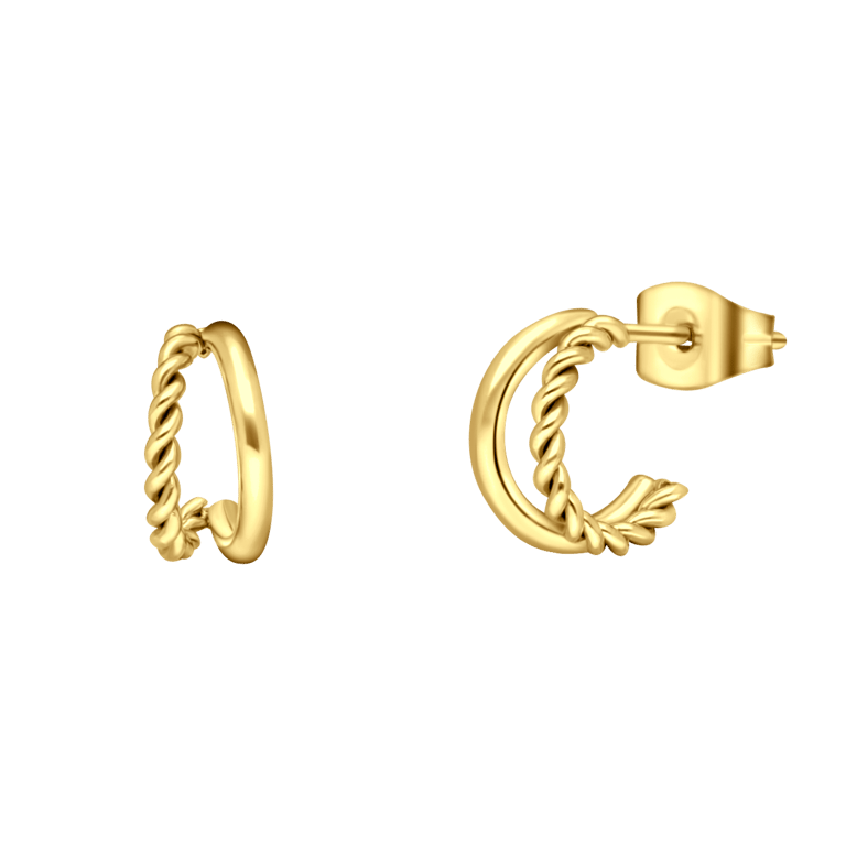 Myla gerecycled stainless steel goldplated dubbele oorbellen voor dames
