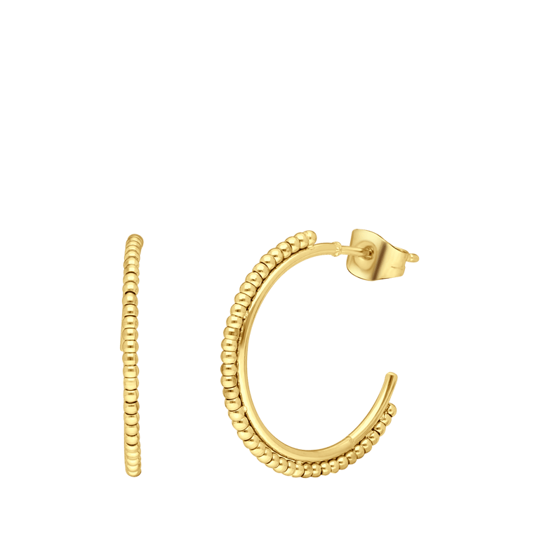 Myla gerecycled stainless steel goldplated oorringen met bol voor dames