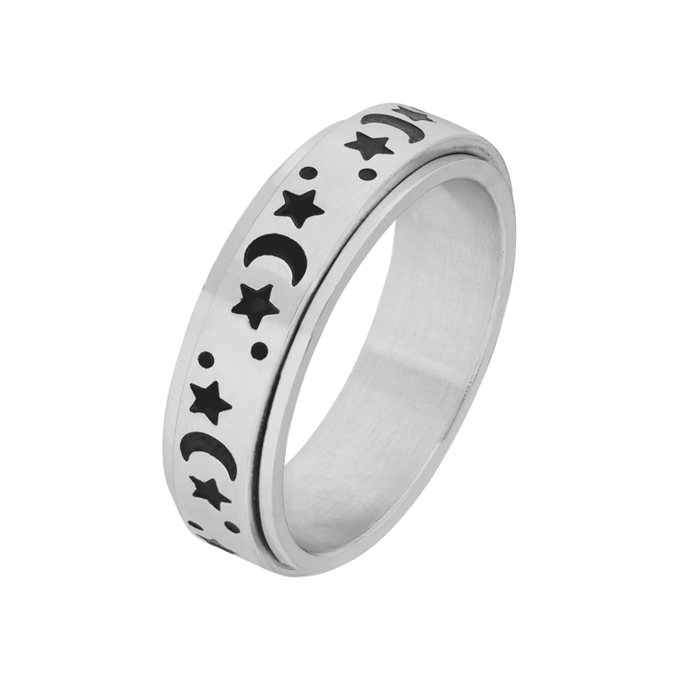 Stainless steel anxiety ring met maan en ster