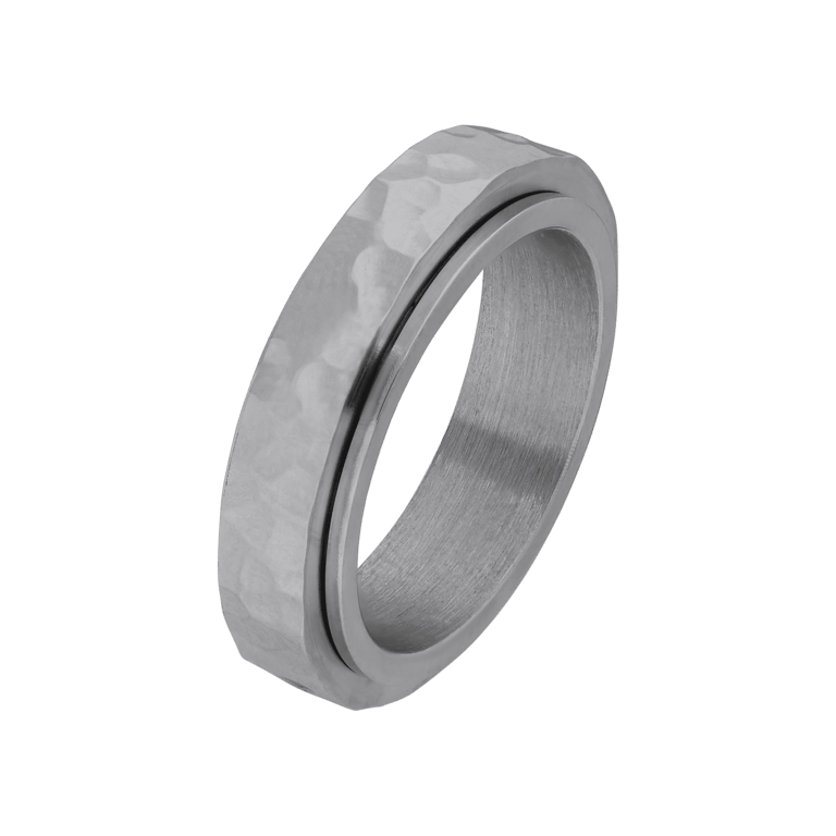 Gerecycleerd stainless steel anxiety ring gehamerd