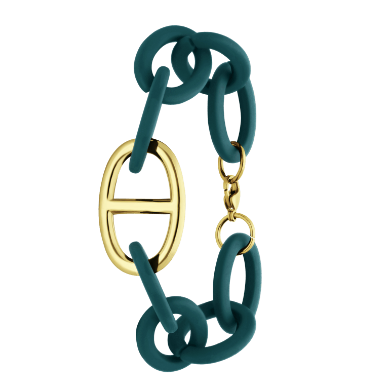 Donker blauwe armband met stalen goldplated hanger