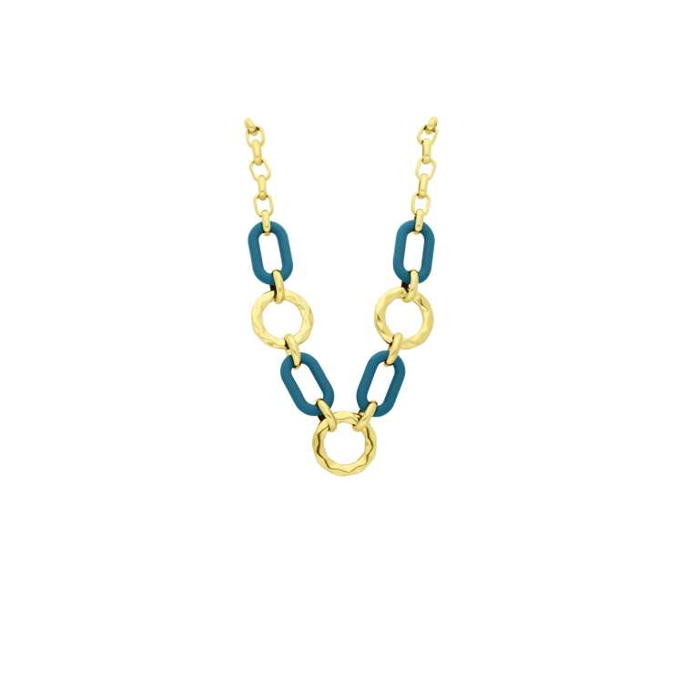 Vergoldete Edelstahlhalskette mit blauen Gliedern